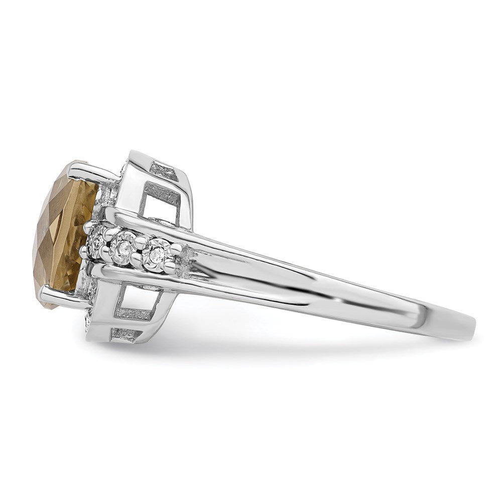 Sterling Silver Rhodium Diamond & Checker Cut Lemon Quartz Ring (Size 7 Only)