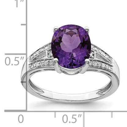 Sterling Silver Rhodium Plated Diamond & Amethyst Ring