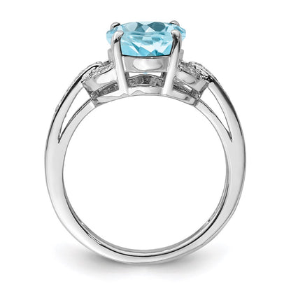 Sterling Silver Rhodium Diamond & Sky Blue Topaz Ring (Size 7 Only)