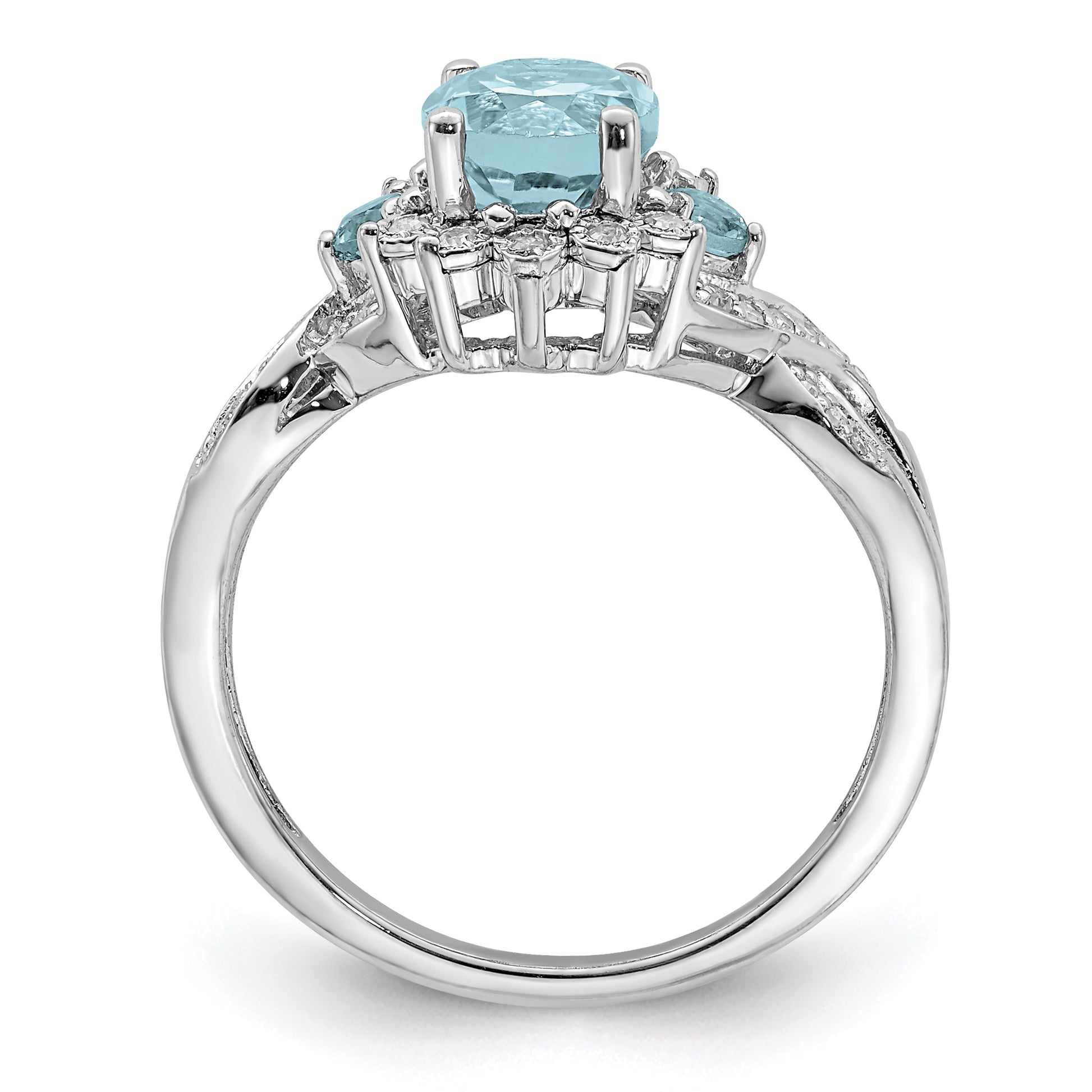 Sterling Silver Rhodium Diamond & Sky Blue Topaz Ring