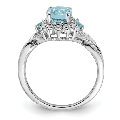Sterling Silver Rhodium Diamond & Sky Blue Topaz Ring