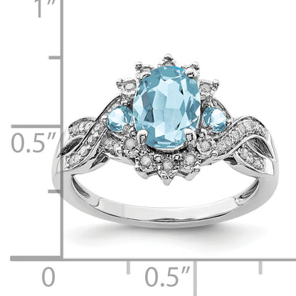 Sterling Silver Rhodium Diamond & Sky Blue Topaz Ring