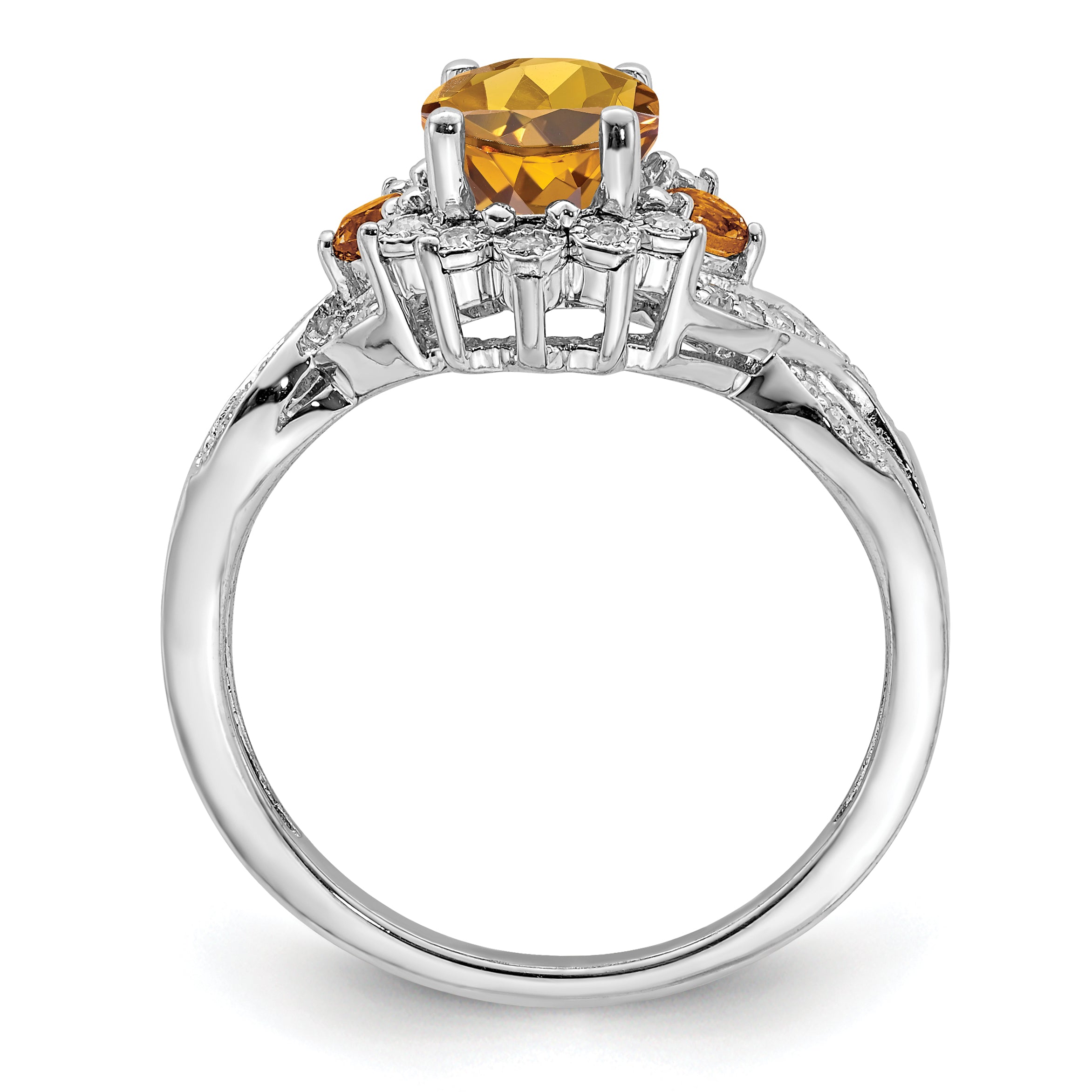 Sterling Silver Rhodium Diamond & Whiskey Quartz Ring