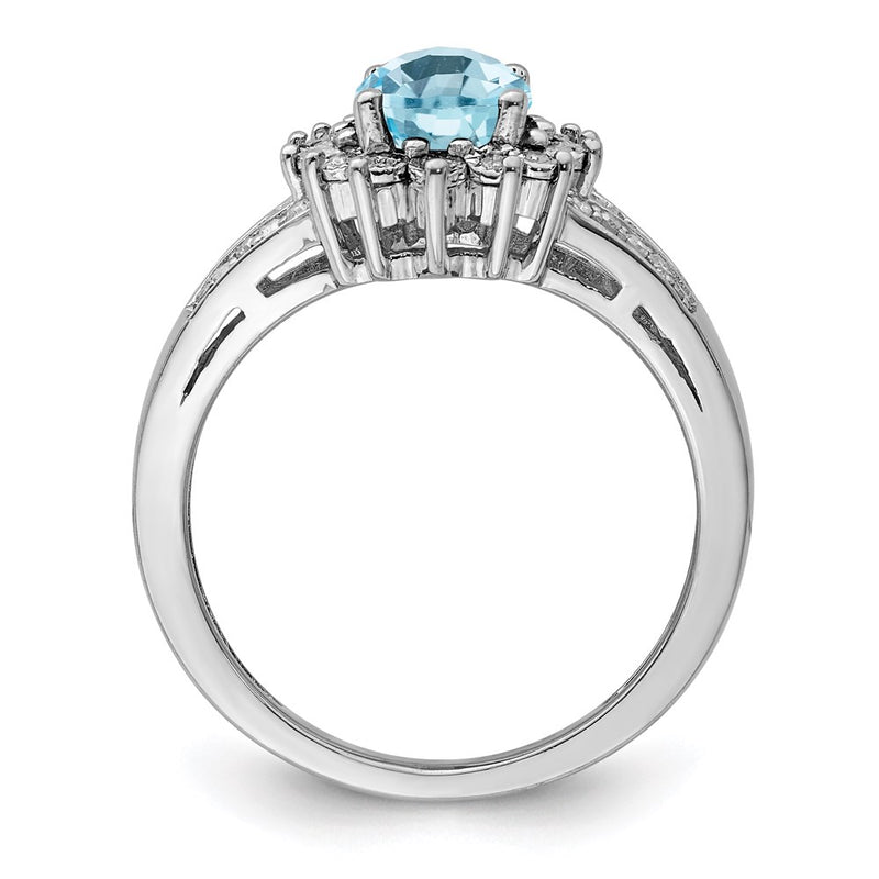 Sterling Silver Rhodium Diamond & Checker Cut Sky Blue Topaz Ring (Size 7 Only)