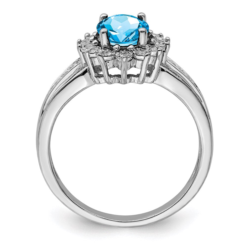 Sterling Silver Rhodium Diamond & Blue Topaz Ring (Size 8 Only)