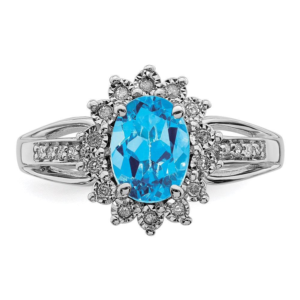 Sterling Silver Rhodium Diamond & Blue Topaz Ring (Size 8 Only)