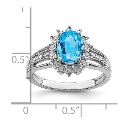 Sterling Silver Rhodium Diamond & Blue Topaz Ring (Size 8 Only)