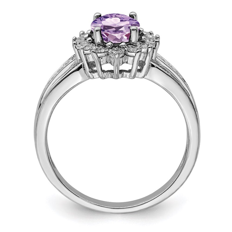 Sterling Silver Rhodium Diamond & Oval Pink Quartz Ring (Size 7 Only)