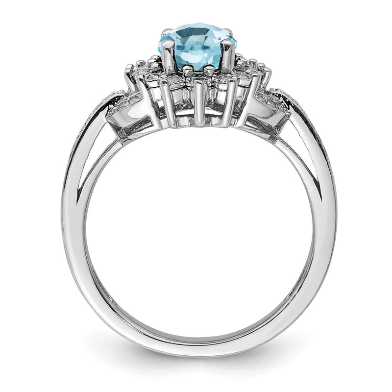 Sterling Silver Rhodium Diamond & Checker Cut Sky Blue Topaz Ring (Size 7 Only)