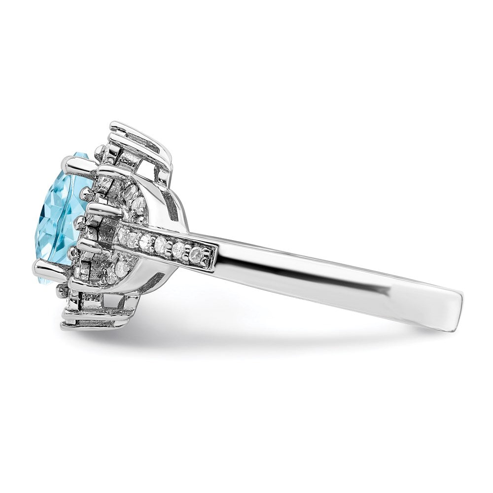 Sterling Silver Rhodium Diamond & Checker Cut Sky Blue Topaz Ring (Size 7 Only)