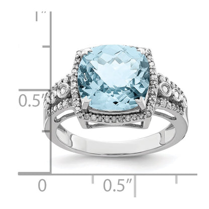 Sterling Silver Rhodium Diamond & Checker Cut Sky Blue Topaz Ring (Size 7 Only)