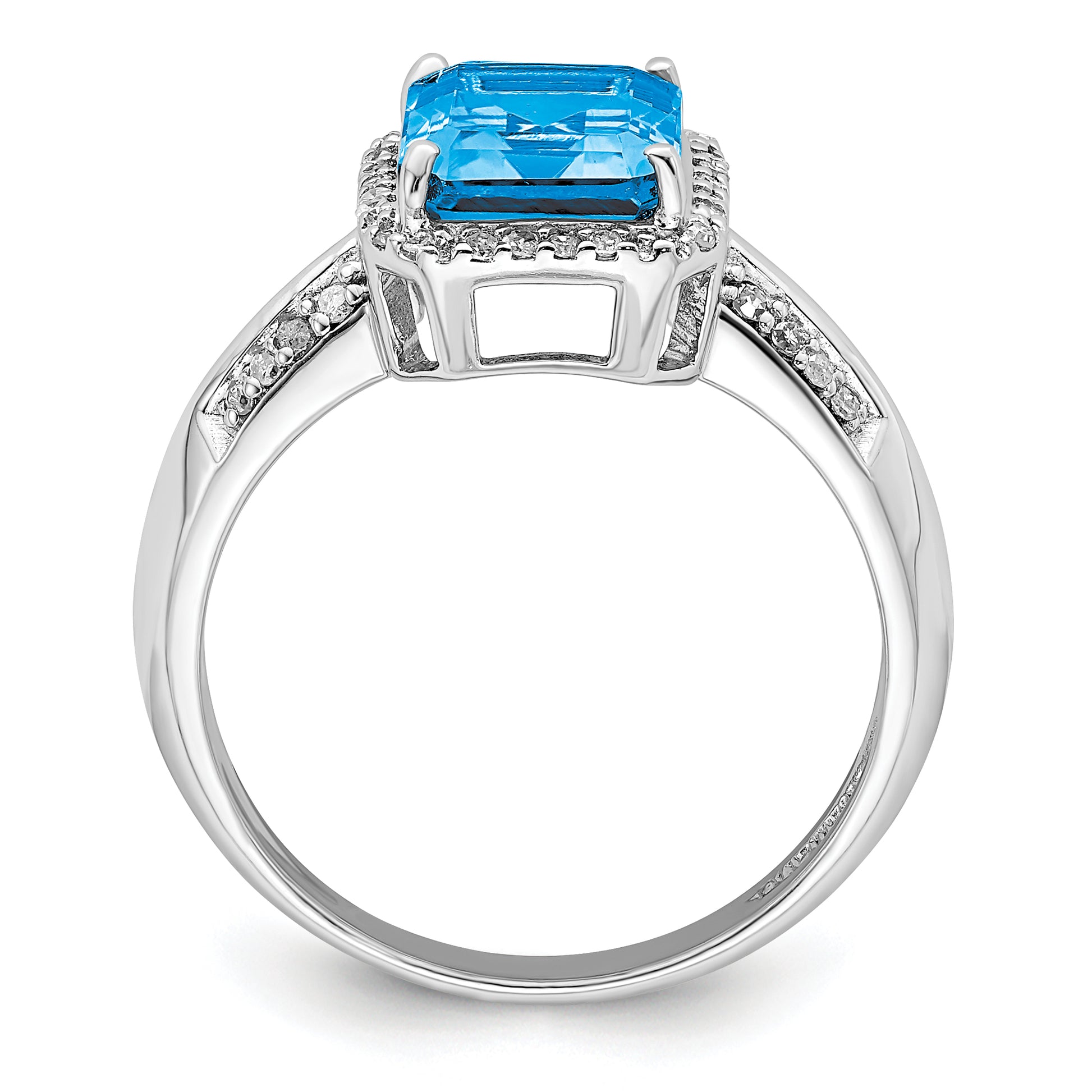Sterling Silver Rhodium Blue Topaz & Diamond Ring