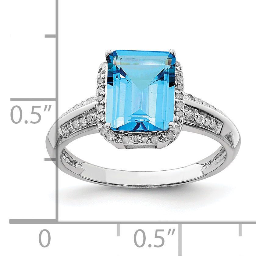 Sterling Silver Rhodium Blue Topaz & Diamond Ring