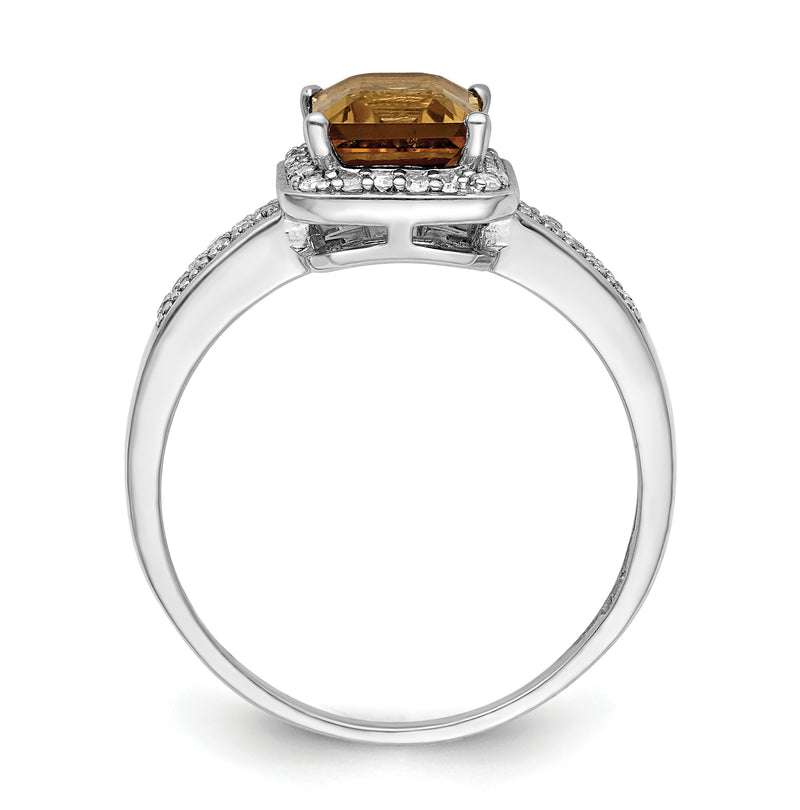 Sterling Silver Rhodium Diamond & Whiskey Quartz Ring