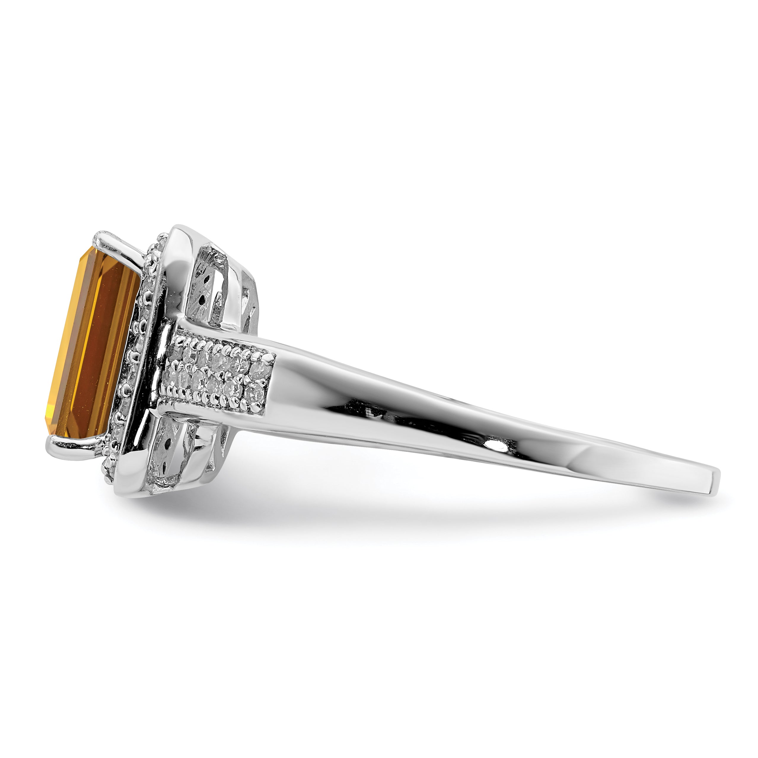 Sterling Silver Rhodium Diamond & Whiskey Quartz Ring