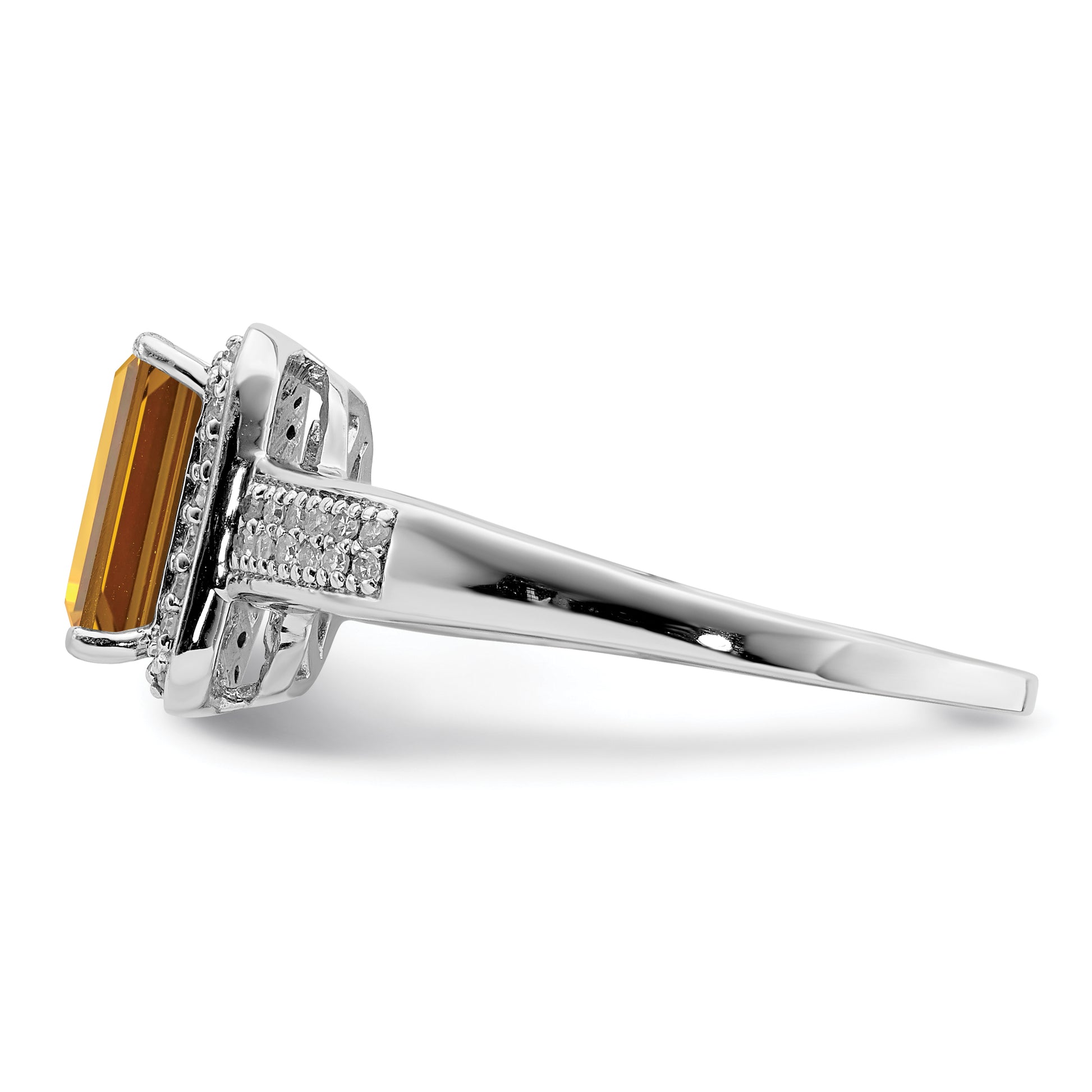 Sterling Silver Rhodium Diamond & Whiskey Quartz Ring