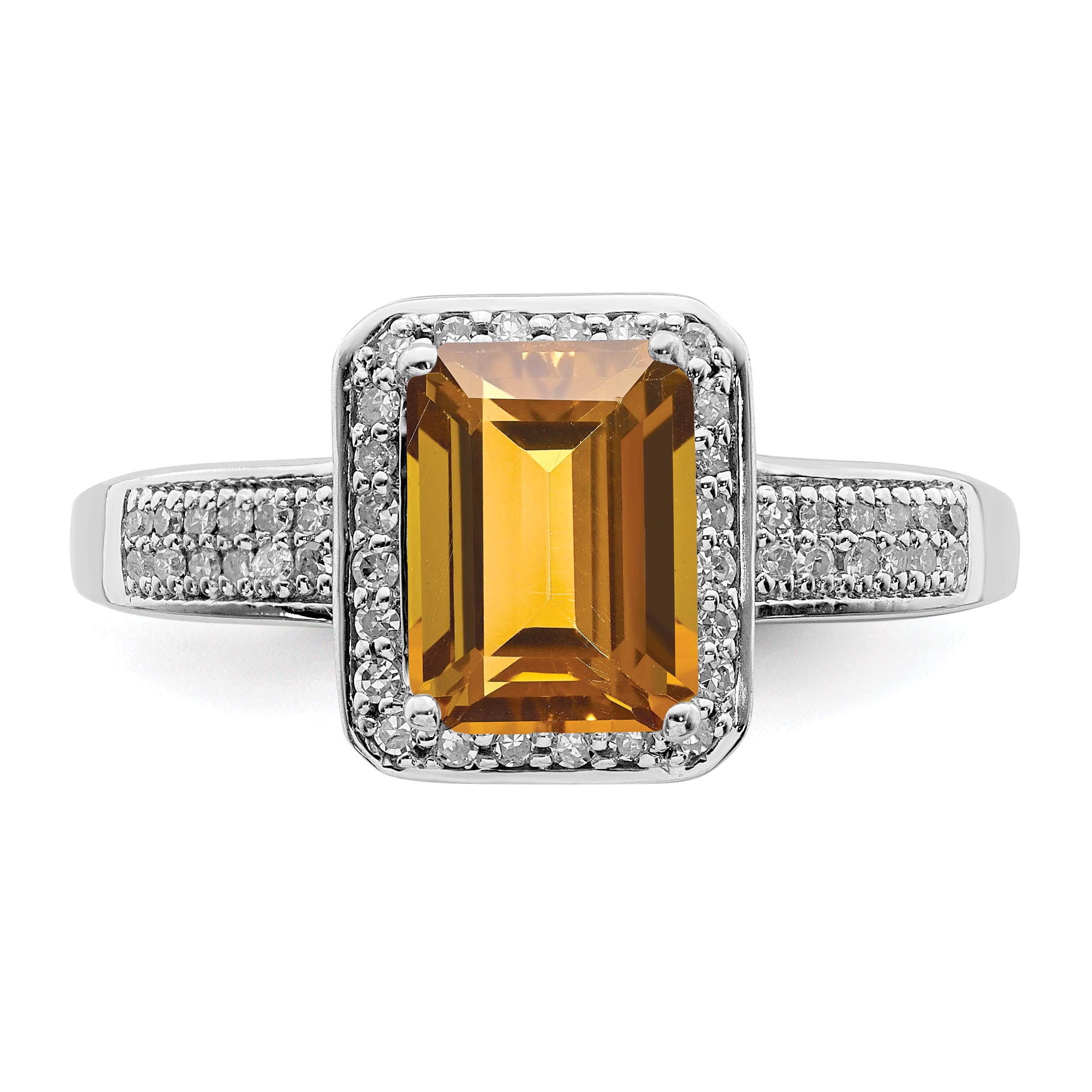 Sterling Silver Rhodium Diamond & Whiskey Quartz Ring