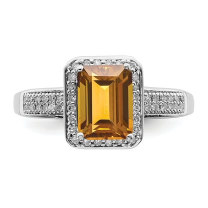 Sterling Silver Rhodium Diamond & Whiskey Quartz Ring