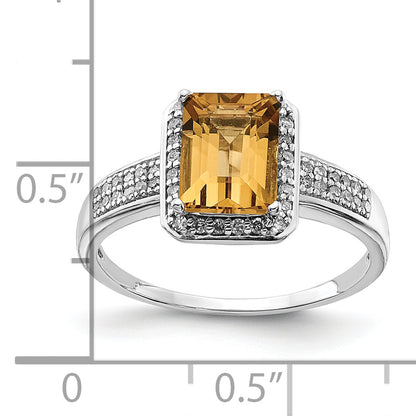 Sterling Silver Rhodium Diamond & Whiskey Quartz Ring