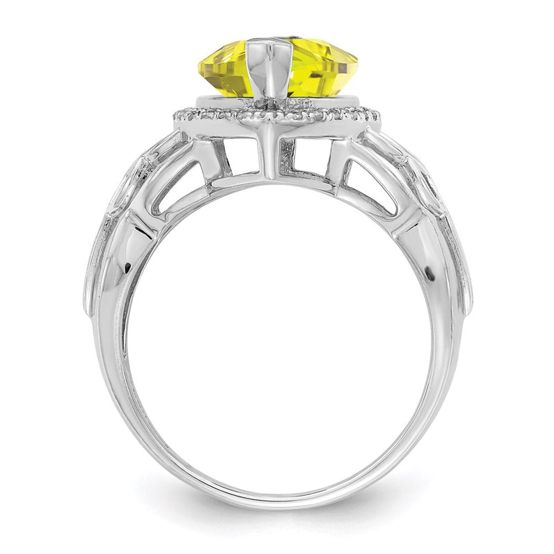 Sterling Silver Rhodium Lemon Quartz & Diamond Ring (Size 7 Only)
