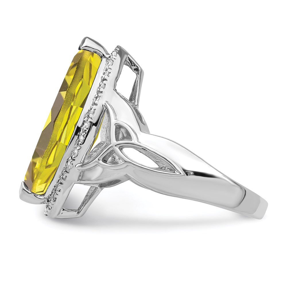 Sterling Silver Rhodium Lemon Quartz & Diamond Ring (Size 7 Only)