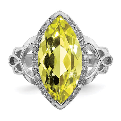 Sterling Silver Rhodium Lemon Quartz & Diamond Ring (Size 7 Only)