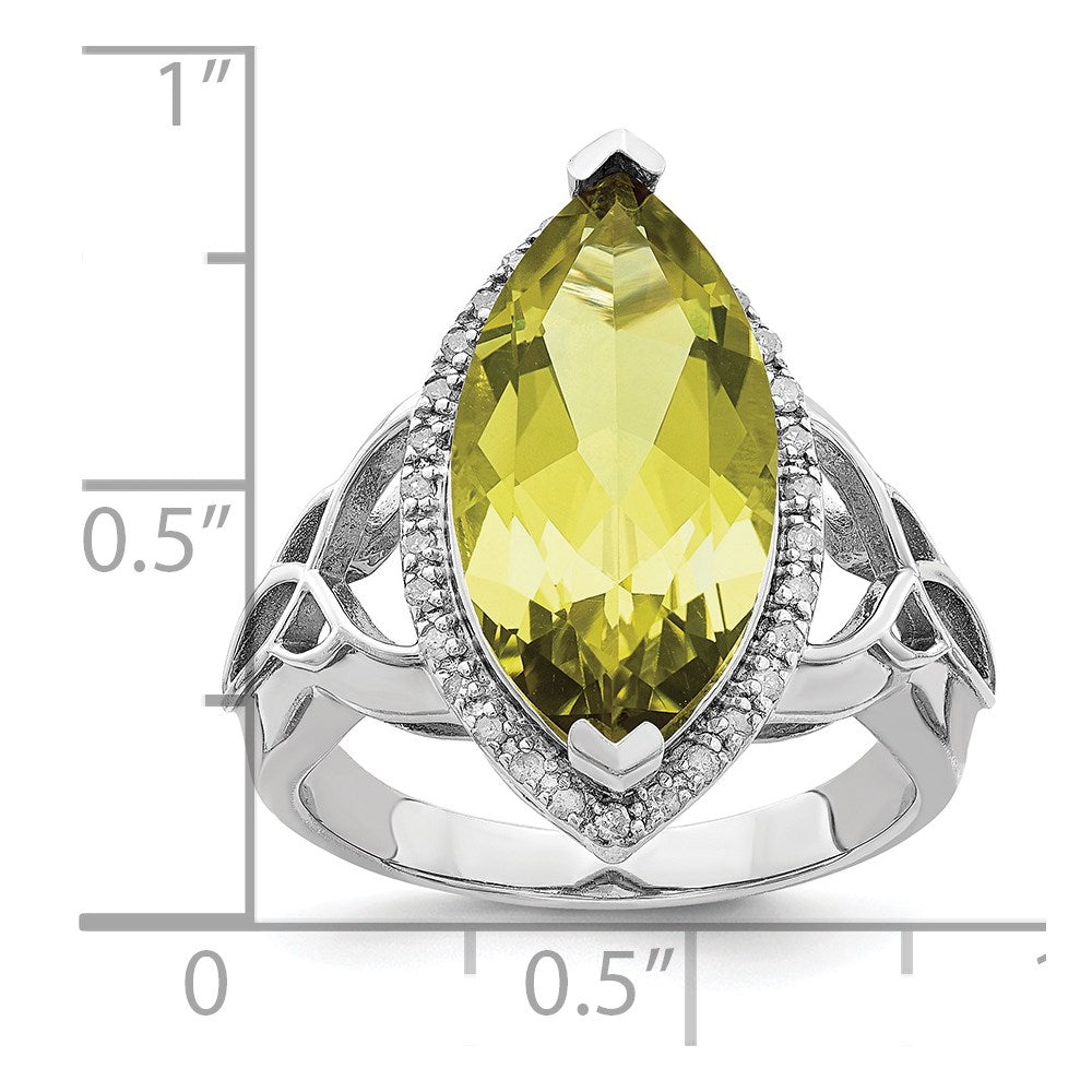 Sterling Silver Rhodium Lemon Quartz & Diamond Ring (Size 7 Only)