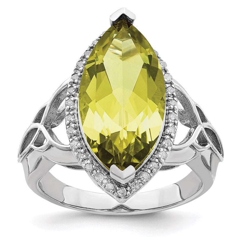 Sterling Silver Rhodium Lemon Quartz & Diamond Ring (Size 7 Only)