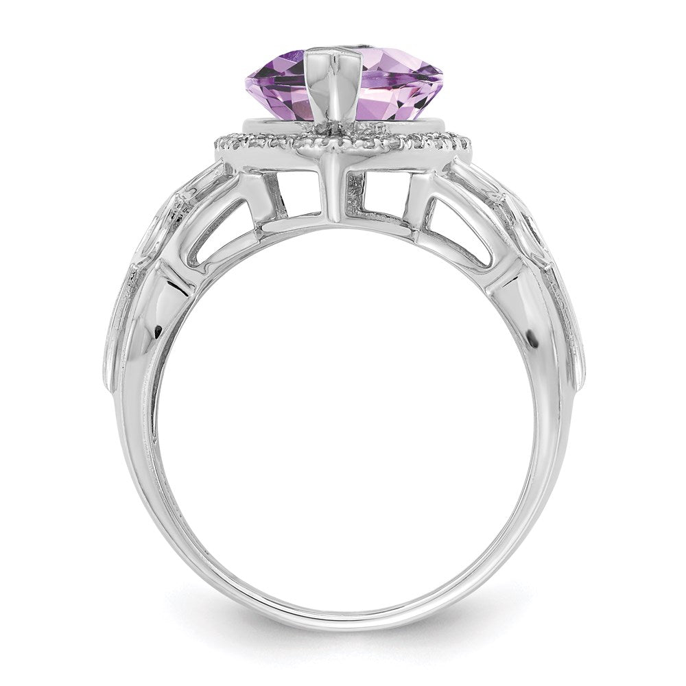 Sterling Silver Rhodium Diamond & Pink Quartz Ring (Size 7 Only)