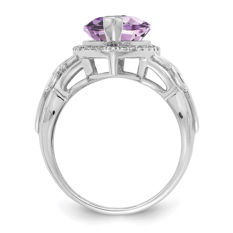 Sterling Silver Rhodium Diamond & Pink Quartz Ring (Size 7 Only)