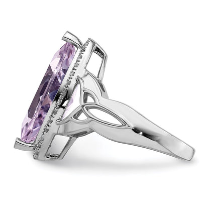 Sterling Silver Rhodium Diamond & Pink Quartz Ring (Size 7 Only)