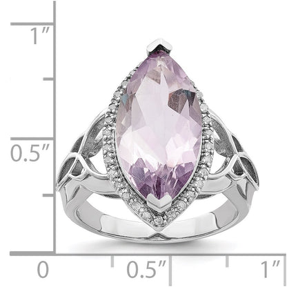 Sterling Silver Rhodium Diamond & Pink Quartz Ring (Size 7 Only)