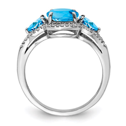 Sterling Silver Rhodium Oval Blue Topaz & Diamond Ring (Size 7 Only)