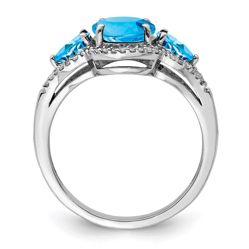Sterling Silver Rhodium Oval Blue Topaz & Diamond Ring (Size 7 Only)