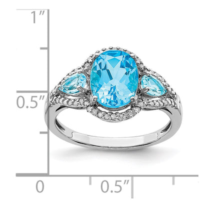 Sterling Silver Rhodium Oval Blue Topaz & Diamond Ring (Size 7 Only)
