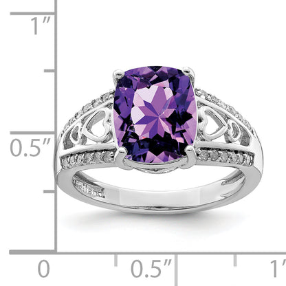 Sterling Silver Rhodium Plated Amethyst & Diamond Ring (Size 7 Only)