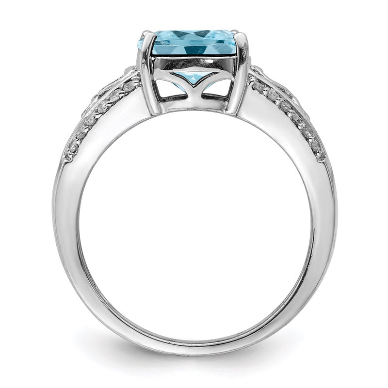 Sterling Silver Rhodium Diamond & Sky Blue Topaz Ring (Size 7 Only)