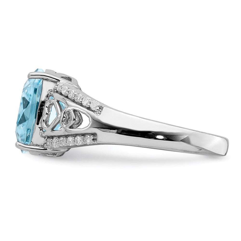 Sterling Silver Rhodium Diamond & Sky Blue Topaz Ring (Size 7 Only)