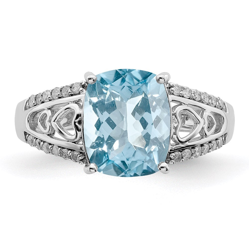Sterling Silver Rhodium Diamond & Sky Blue Topaz Ring (Size 7 Only)