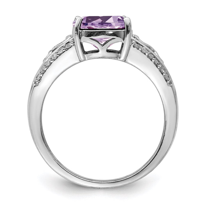 Sterling Silver Rhodium Diamond & Pink Quartz Ring (Size 8 Only)