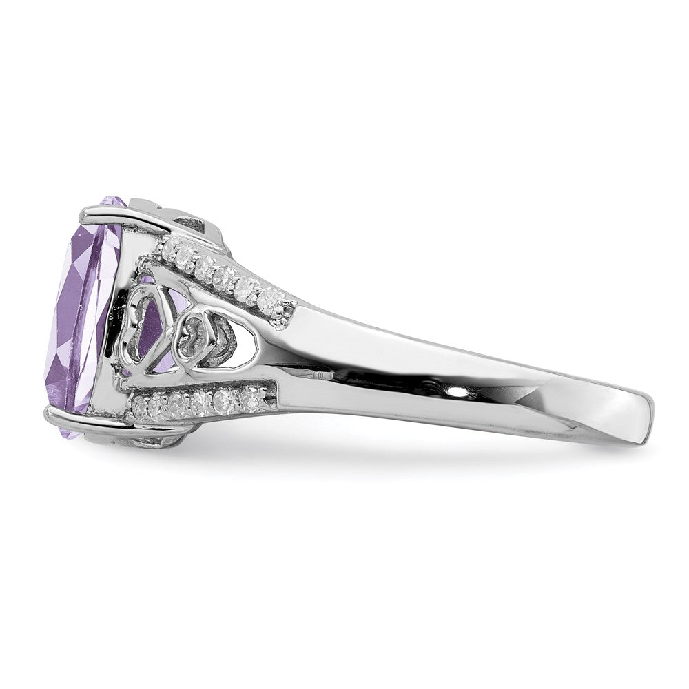 Sterling Silver Rhodium Diamond & Pink Quartz Ring (Size 8 Only)