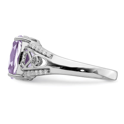 Sterling Silver Rhodium Diamond & Pink Quartz Ring (Size 8 Only)