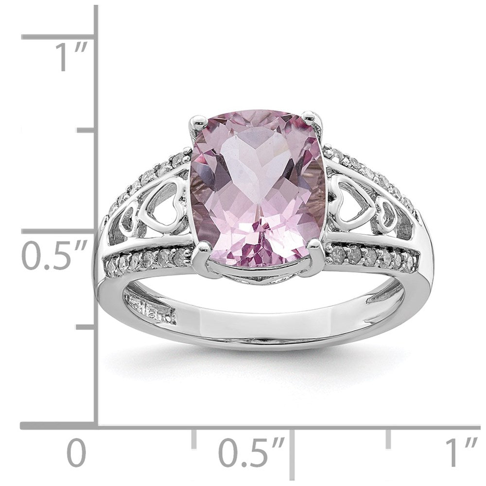 Sterling Silver Rhodium Diamond & Pink Quartz Ring (Size 8 Only)