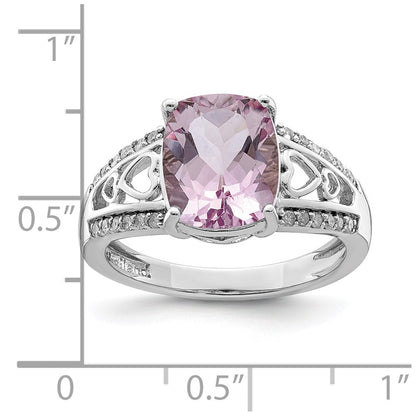 Sterling Silver Rhodium Diamond & Pink Quartz Ring (Size 8 Only)