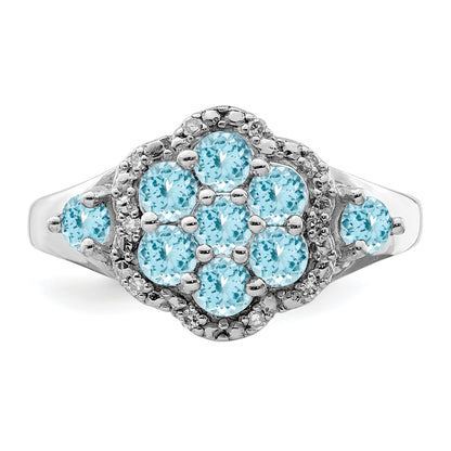 Sterling Silver Rhodium Diamond & Light Swiss Blue Topaz Ring
