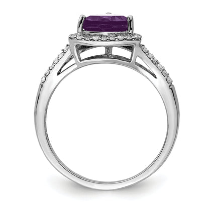 Sterling Silver Rhodium Plated Amethyst & Diamond Ring