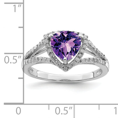 Sterling Silver Rhodium Plated Amethyst & Diamond Ring