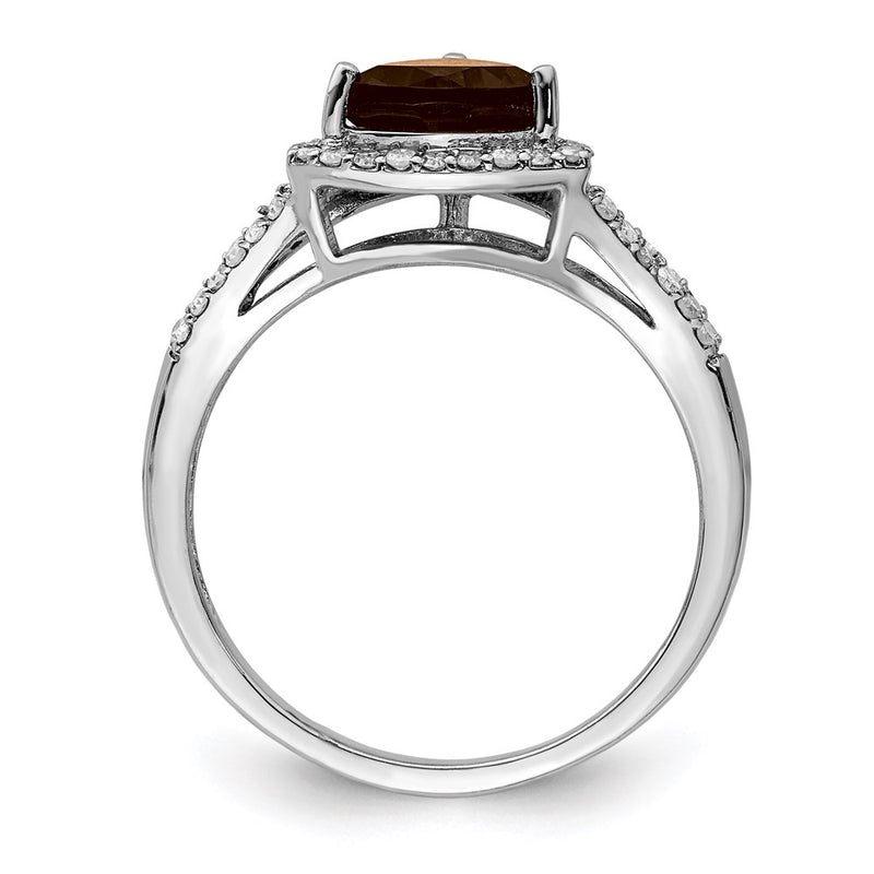 Sterling Silver Rhodium Diamond & Smoky Quartz Ring (Size 6 Only)