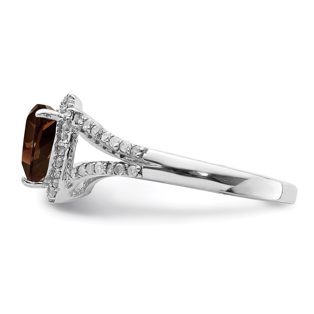 Sterling Silver Rhodium Diamond & Smoky Quartz Ring (Size 6 Only)