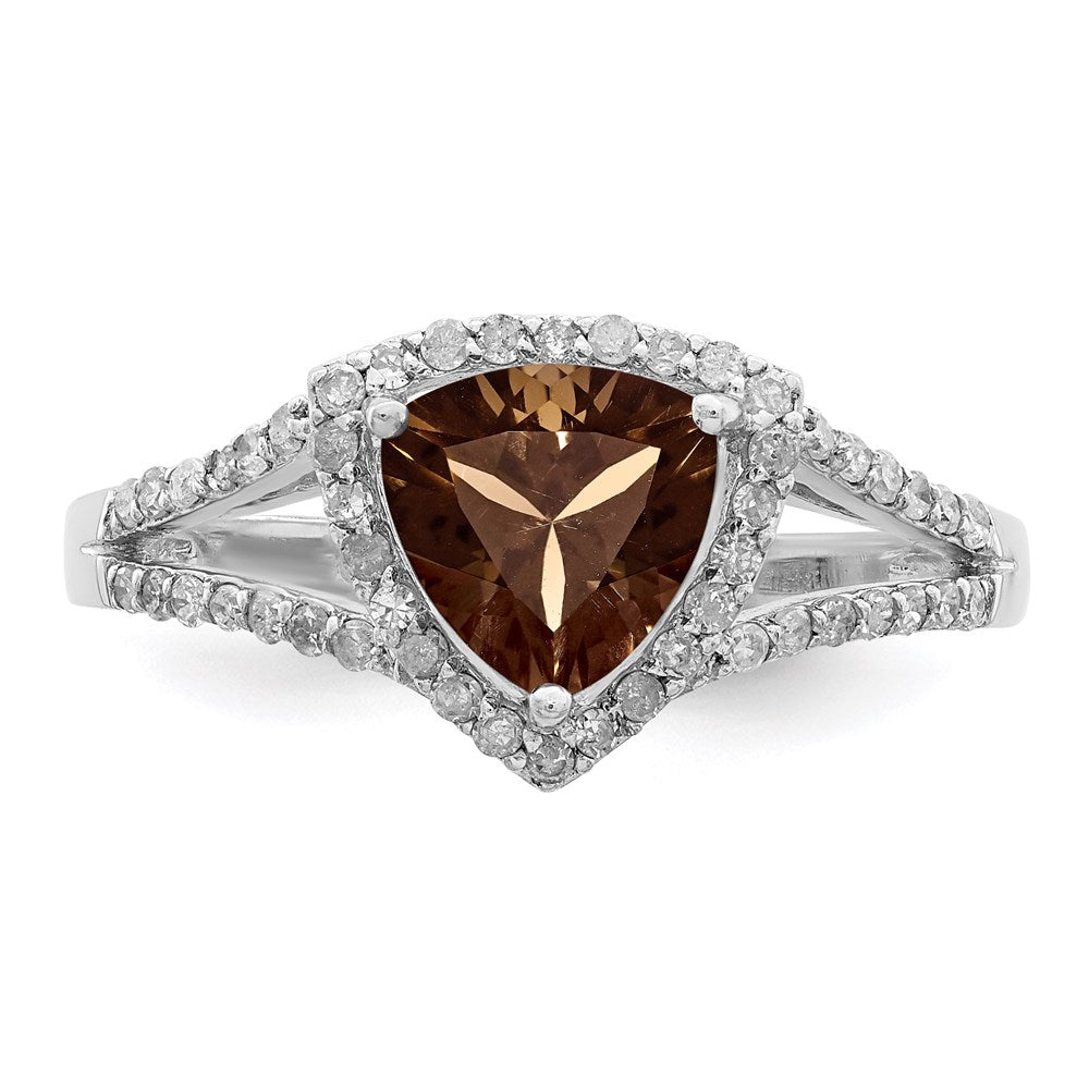 Sterling Silver Rhodium Diamond & Smoky Quartz Ring (Size 6 Only)